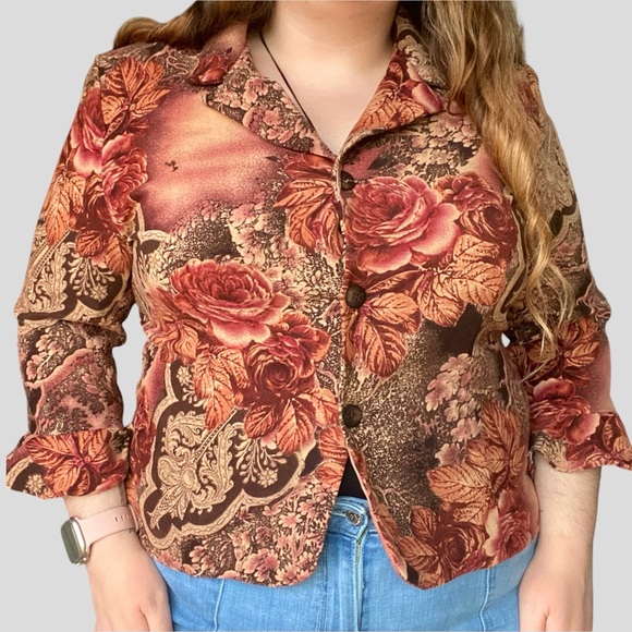 Vintage y2k grunge fairy earthy roses frilly sleeves collared blazer - Picture 3 of 6